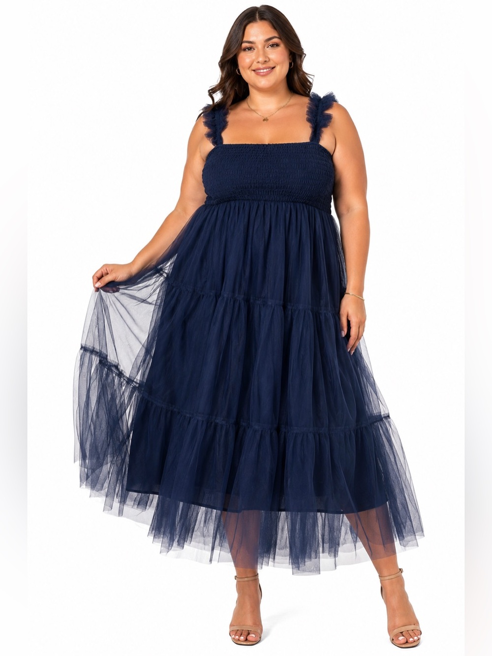 Stunning Arshiner Tulle Tiered Maxi Dress (Navy Blue) Size 16/XL